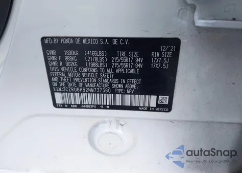 2022 Honda Hr-V Awd Ex z USA, uszkodzony, nr VIN 3CZRU6H52NM737360